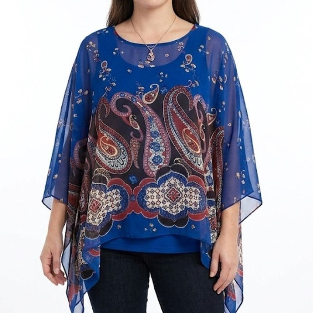 Modern Kiwi Poncho Boho Paisley Lightweight Summer Layering-Piece ONE SIZE